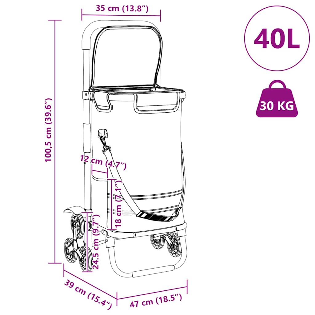Kolica za kupovinu Crna 47 x 39 x 100,5 cm Oxford tkanina