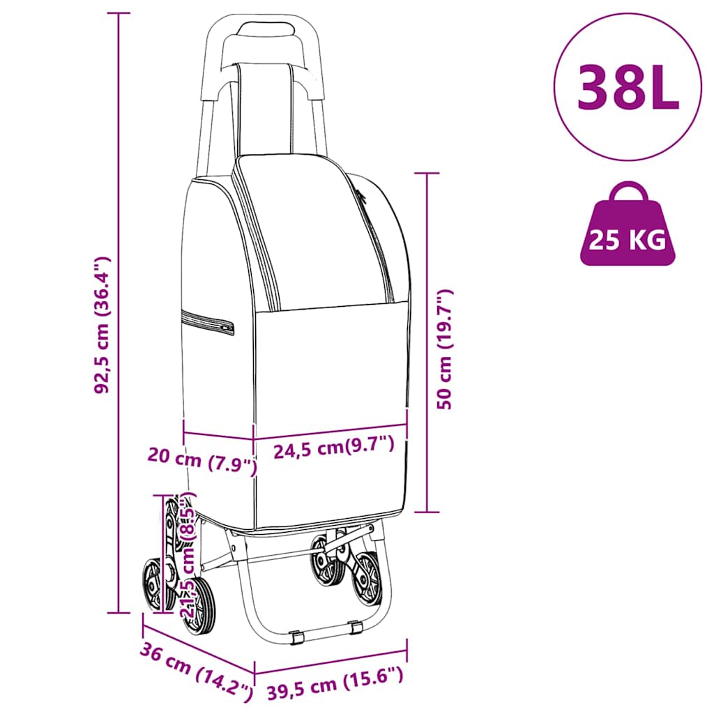 Kolica za kupovinu Crna 39,5 x 33 x 93 cm Oxford tkanina