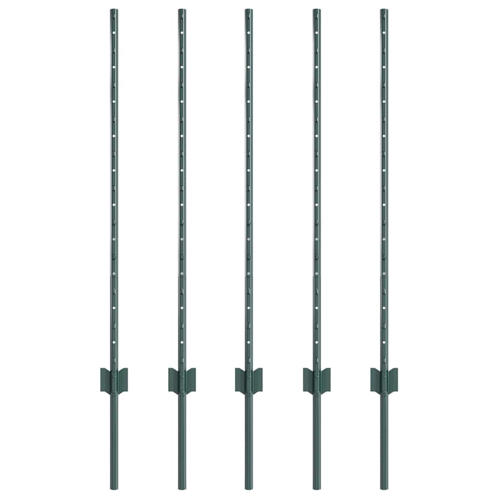 Stup za ogradu 5 pcs Zelena 140 cm Čelik