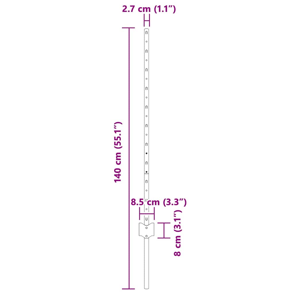 Stup za ogradu 5 pcs Zelena 140 cm Čelik