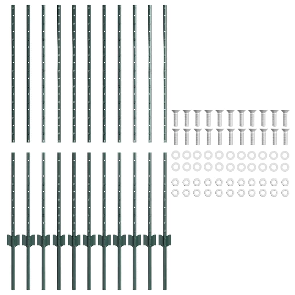 Ugrađeni stup za ogradu 11 pcs Zelena 160 cm