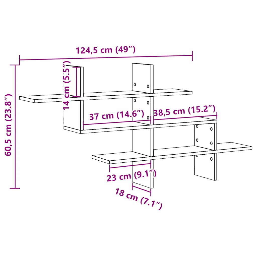 Zidna polica crni hrast 124,5x18x60,5 cm inženjerski drvo