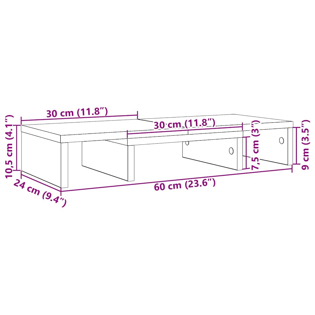 Podesivi stalak za monitor crni hrast 60x24x10,5 cm inženjerski drvo