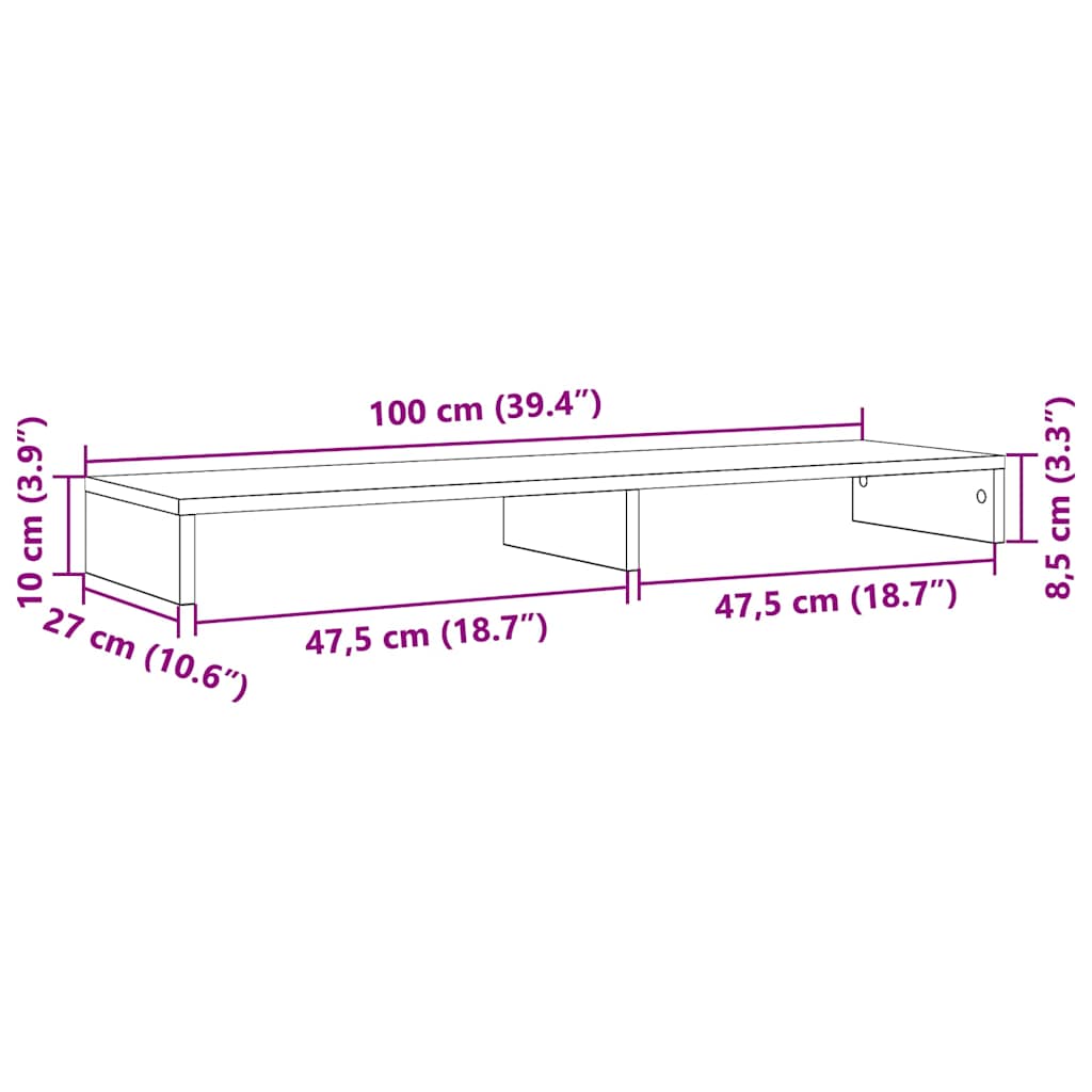 Stalak za monitor Crni hrast 100x27x10 cm Konstruirano drvo