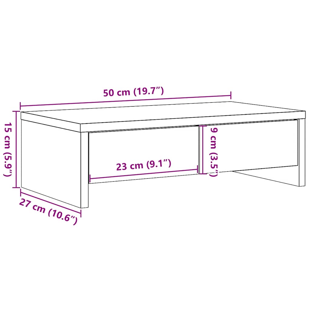 Stalak za monitor s ladicama Crni hrast 50x27x15 cm Konstruirano drvo