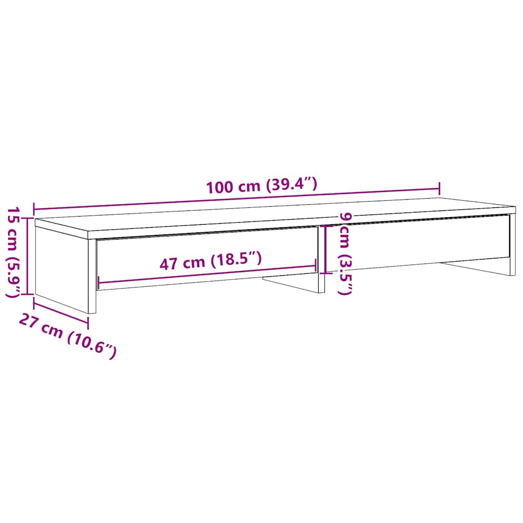 Stalak za monitor s ladicama Crni hrast 100x27x15 cm Konstruirano drvo