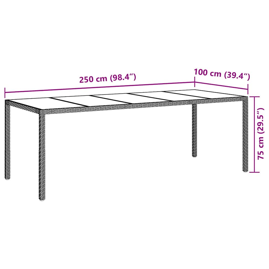 Vrtni set za objed 9 kom. Bež poliratan 250 x 100 x 75 cm