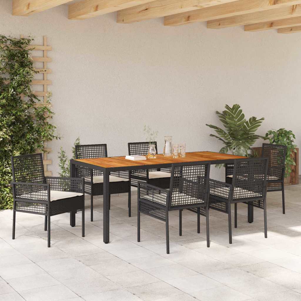 Vrtni set za objed 7 kom. Crna poliratan 190 x 90 x 75 cm