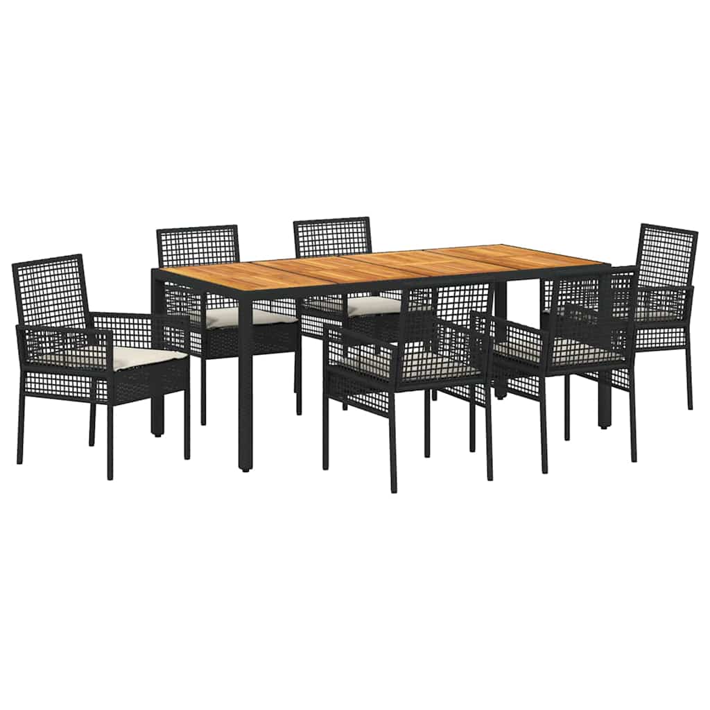 Vrtni set za objed 7 kom. Crna poliratan 190 x 90 x 75 cm
