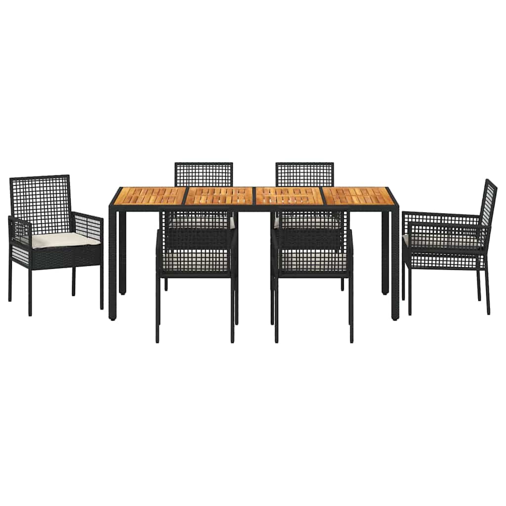 Vrtni set za objed 7 kom. Crna poliratan 190 x 90 x 75 cm