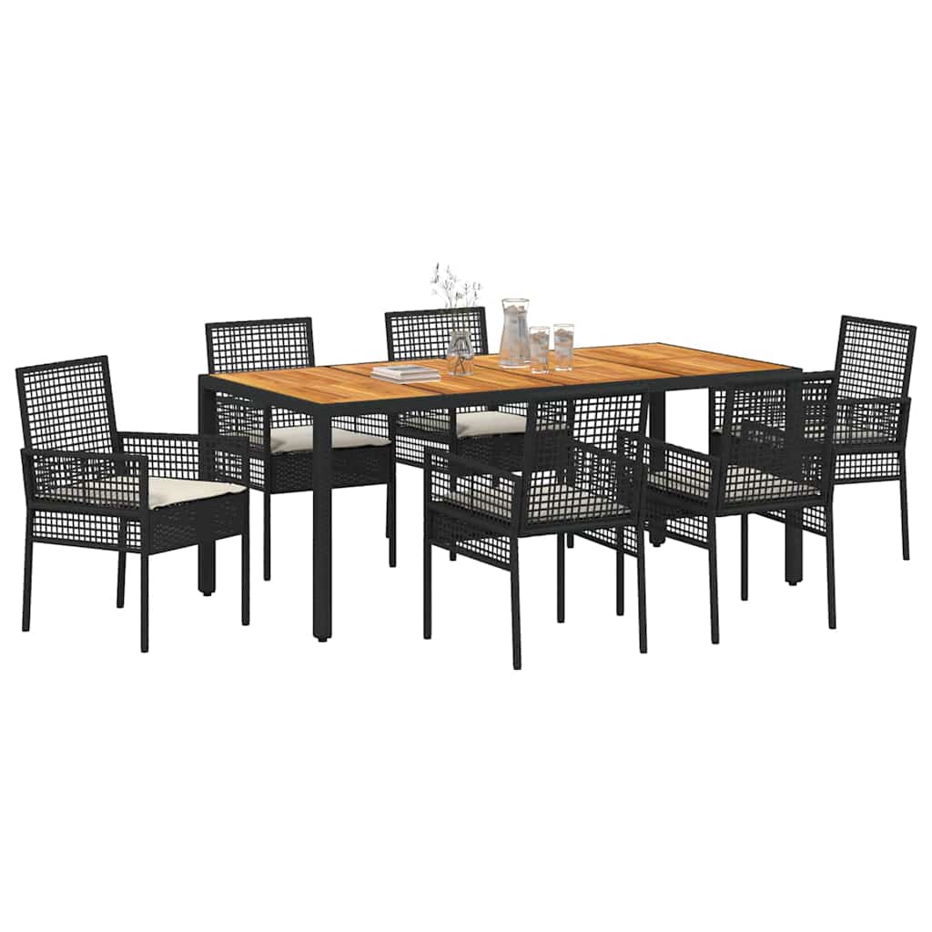 Vrtni set za objed 7 kom. Crna poliratan 190 x 90 x 75 cm