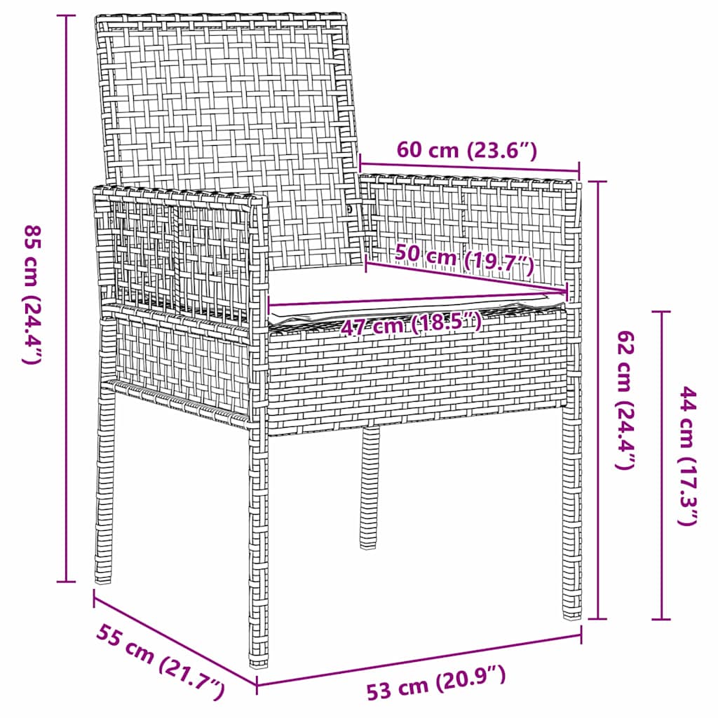 Vrtni set za objed 7 kom. Crna poliratan 190 x 90 x 75 cm