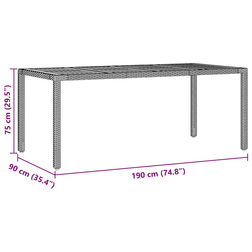 Vrtni set za objed 7 kom. Crna poliratan 190 x 90 x 75 cm