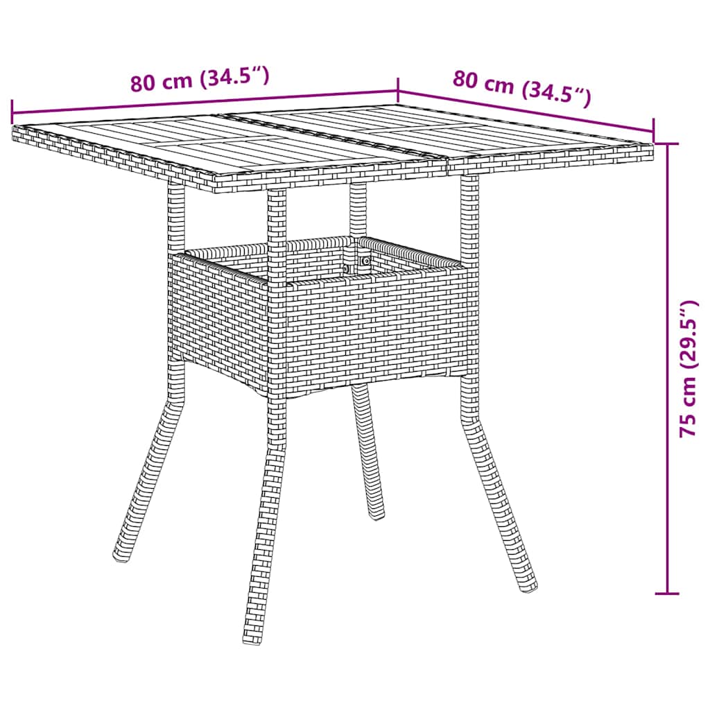 Vrtni set za objed 5 kom. Siva poliratan 80 x 80 x 75 cm