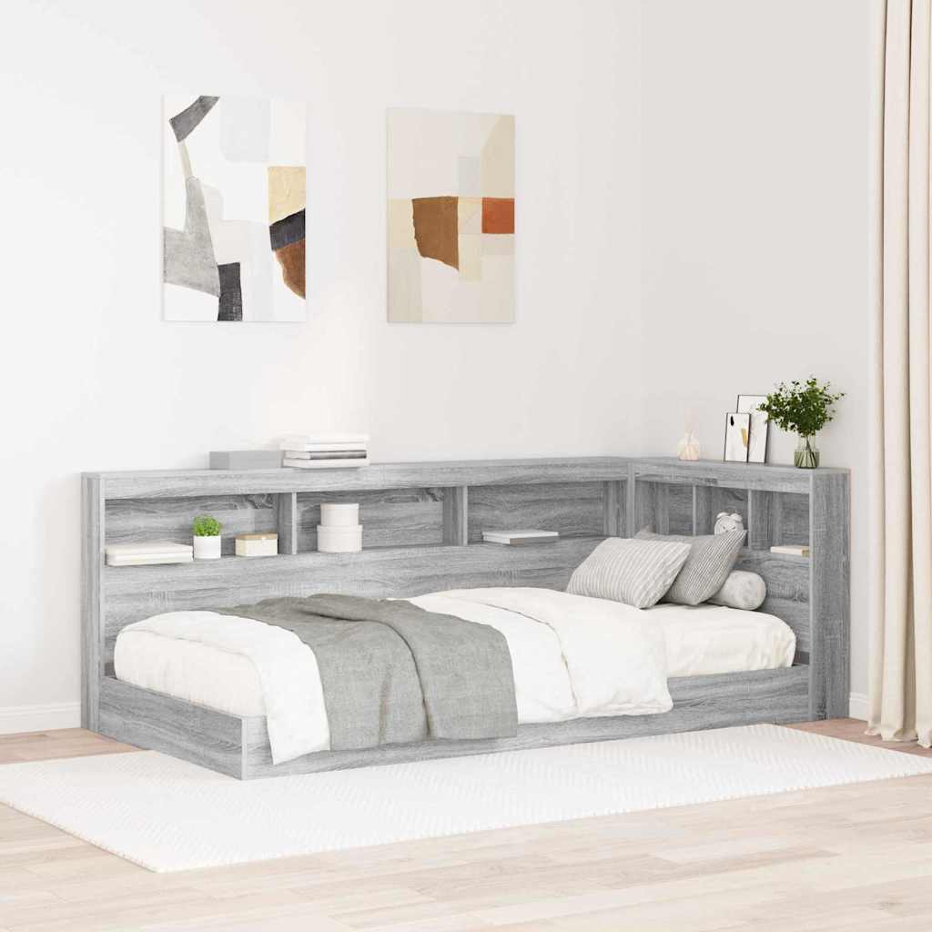 Krevet s policama s uzglavljem Sivi hrast sonoma 100 x 200 cm
