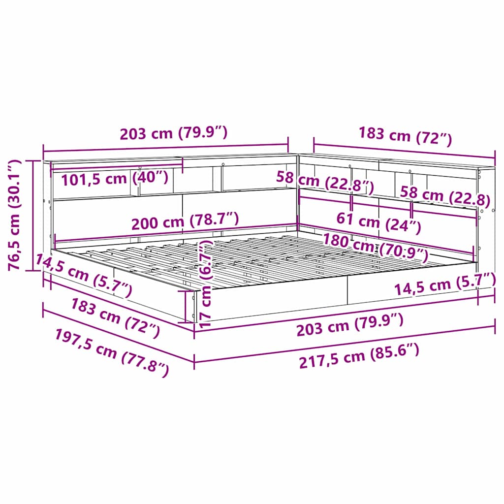 Krevet s policama Dimljeni hrast 180 x 200 cm Konstruirano drvo