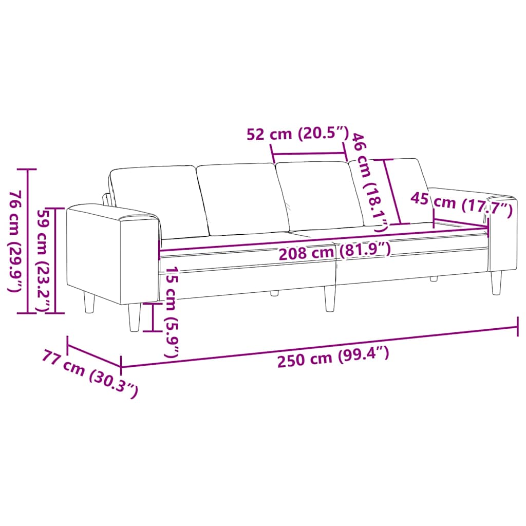 Sofa Plava 250 x 77 x 76 cm Kordura tekstil