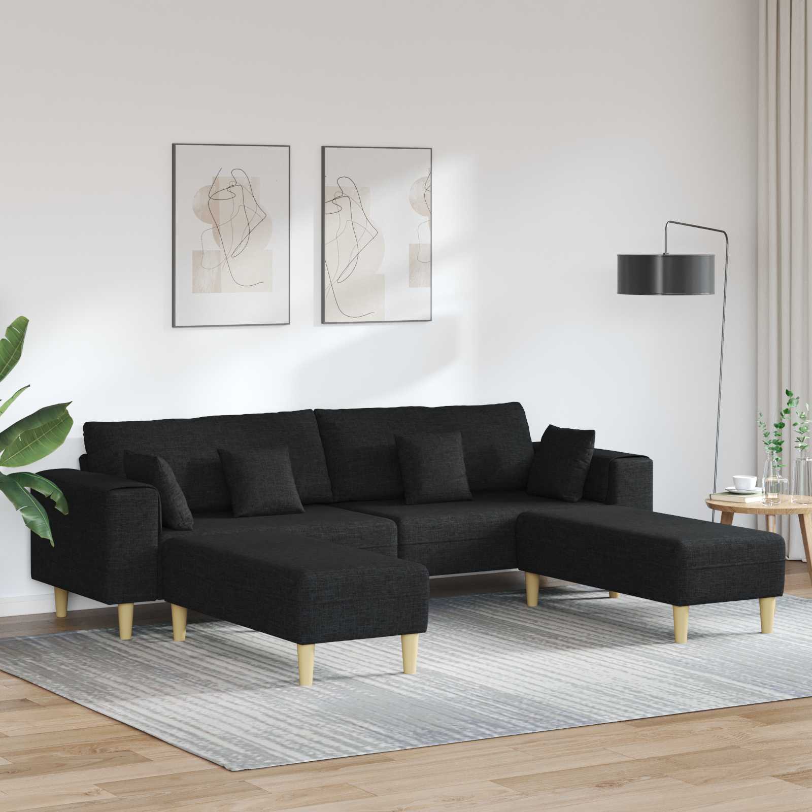 Sofa s jastukom 3 pcs Crna tkanina