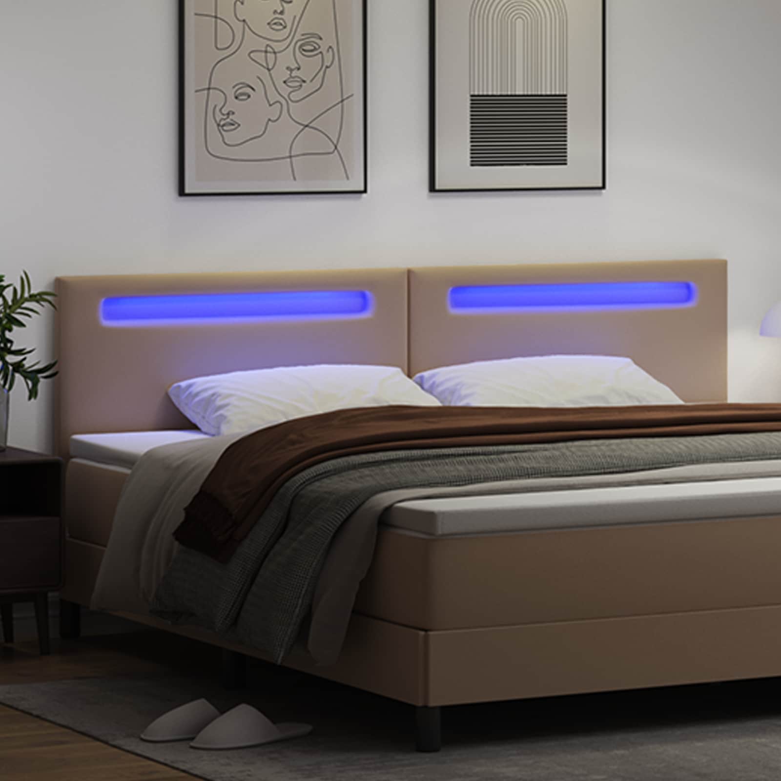 LED glava kreveta Boja cappuccina 200 cm Lažna koža