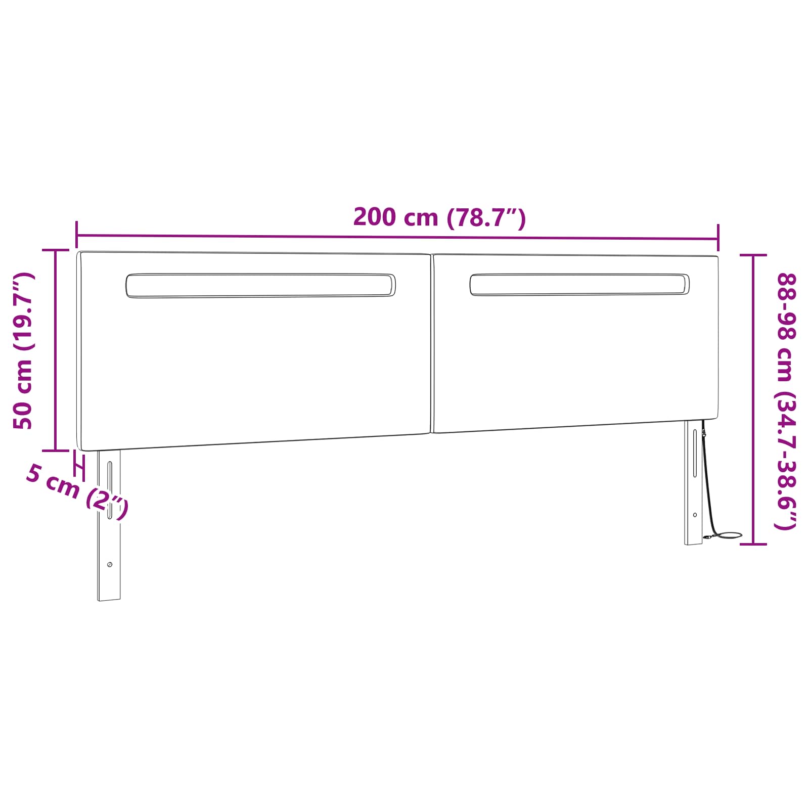 LED glava kreveta Boja cappuccina 200 cm Lažna koža
