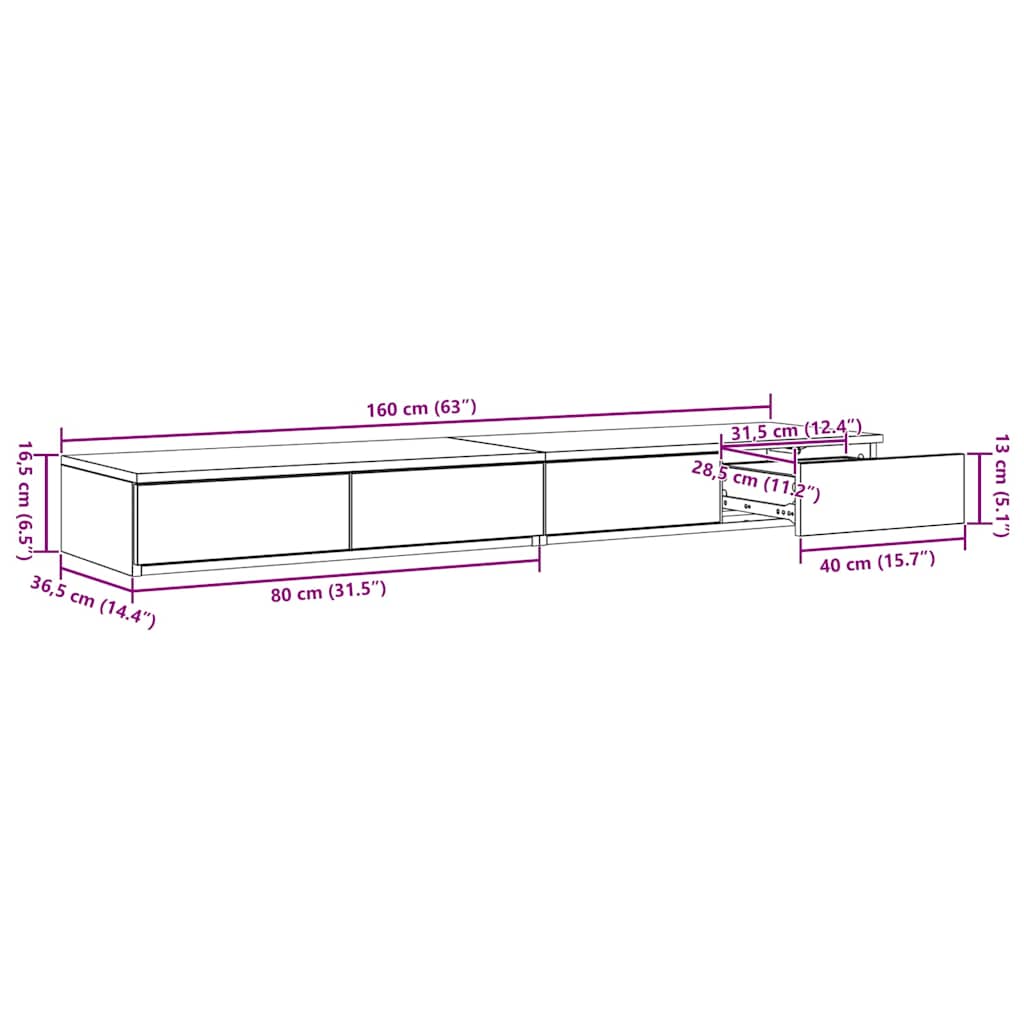 Ladice za krevet s ladicama Staro drvo 160 x 36,5 x 16,5 cm