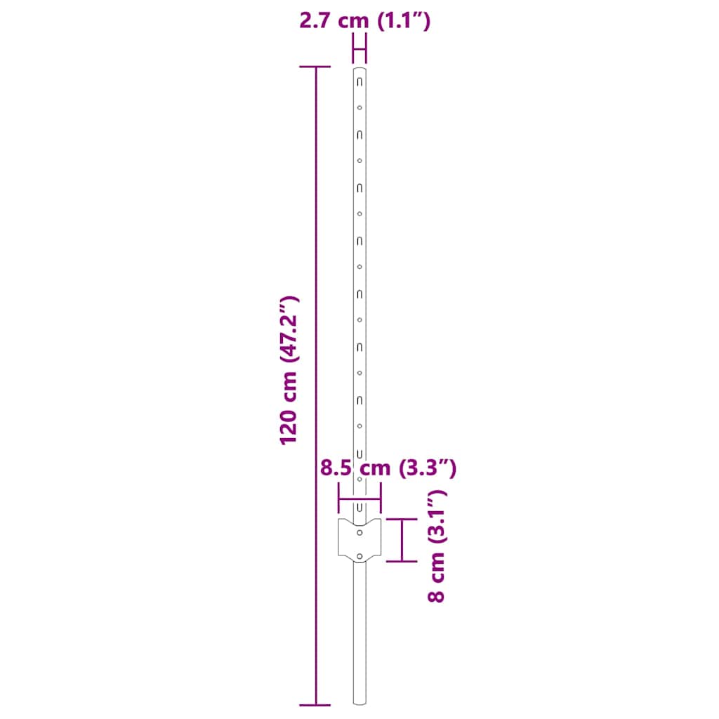 Stup za ogradu 22 pcs Siva 120 cm Čelik