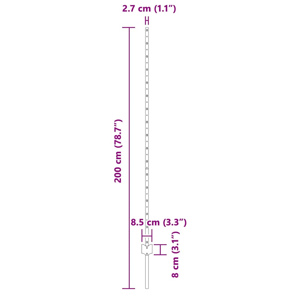 Ugrađeni stup za ogradu 44 kom. Siva 200 cm
