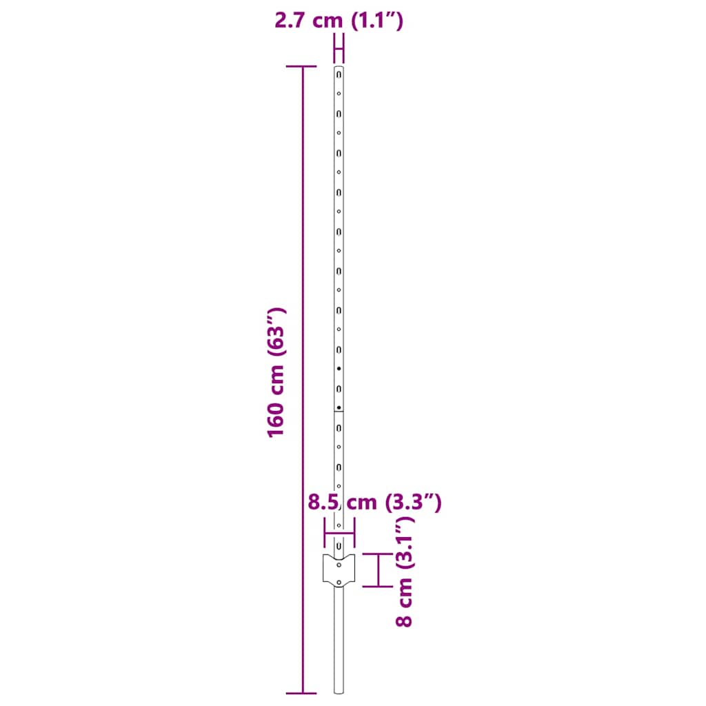 Stup za ogradu 22 pcs Srebrno 160 cm Čelik