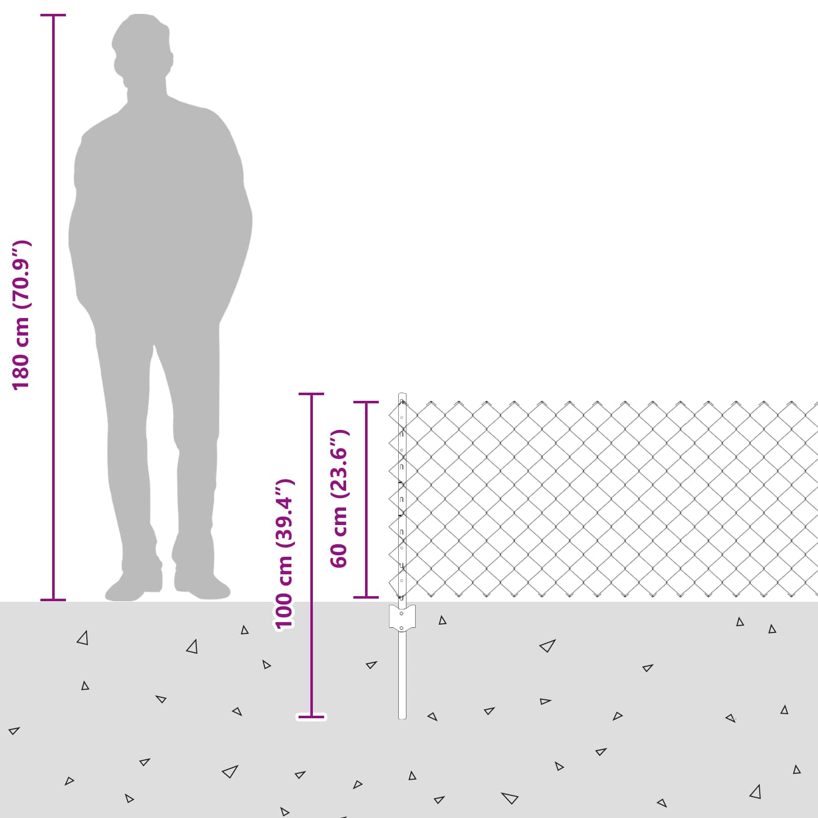Ograda od lančanih veza s postom 10 x 0,6 m Siva Mreža