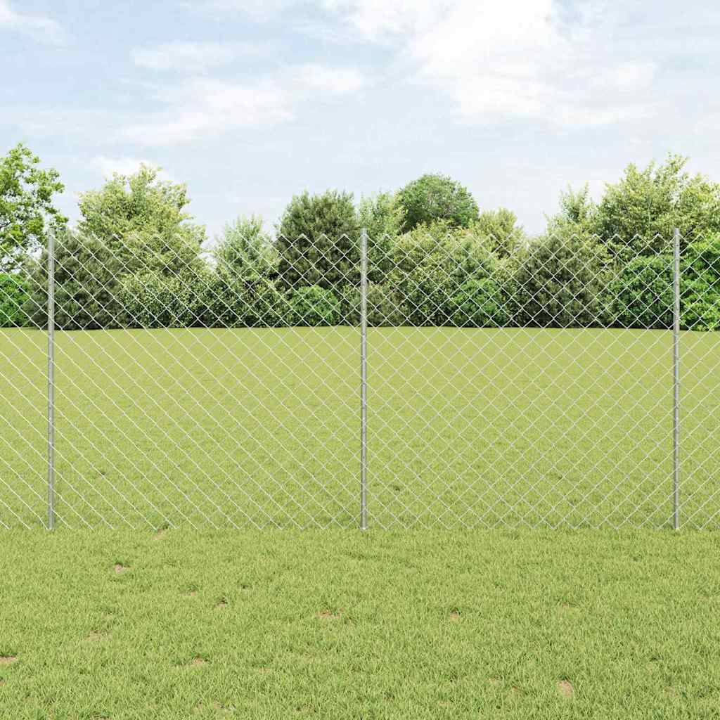 Ograda od lančanih veza s postom 25 x 1,2 m Srebrna Mreža