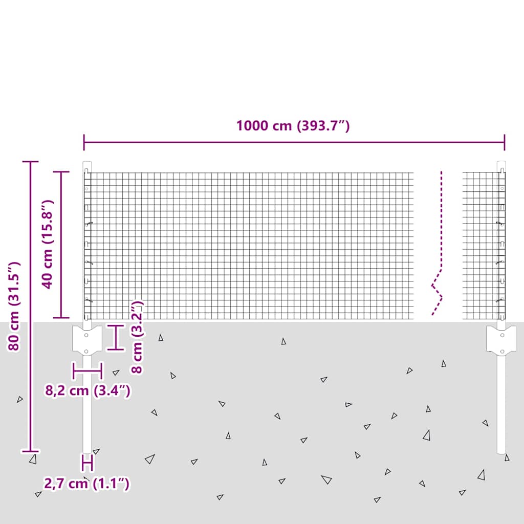 Zavarena žičana ograda s postom 10 x 0,4 m Srebrna Mreža