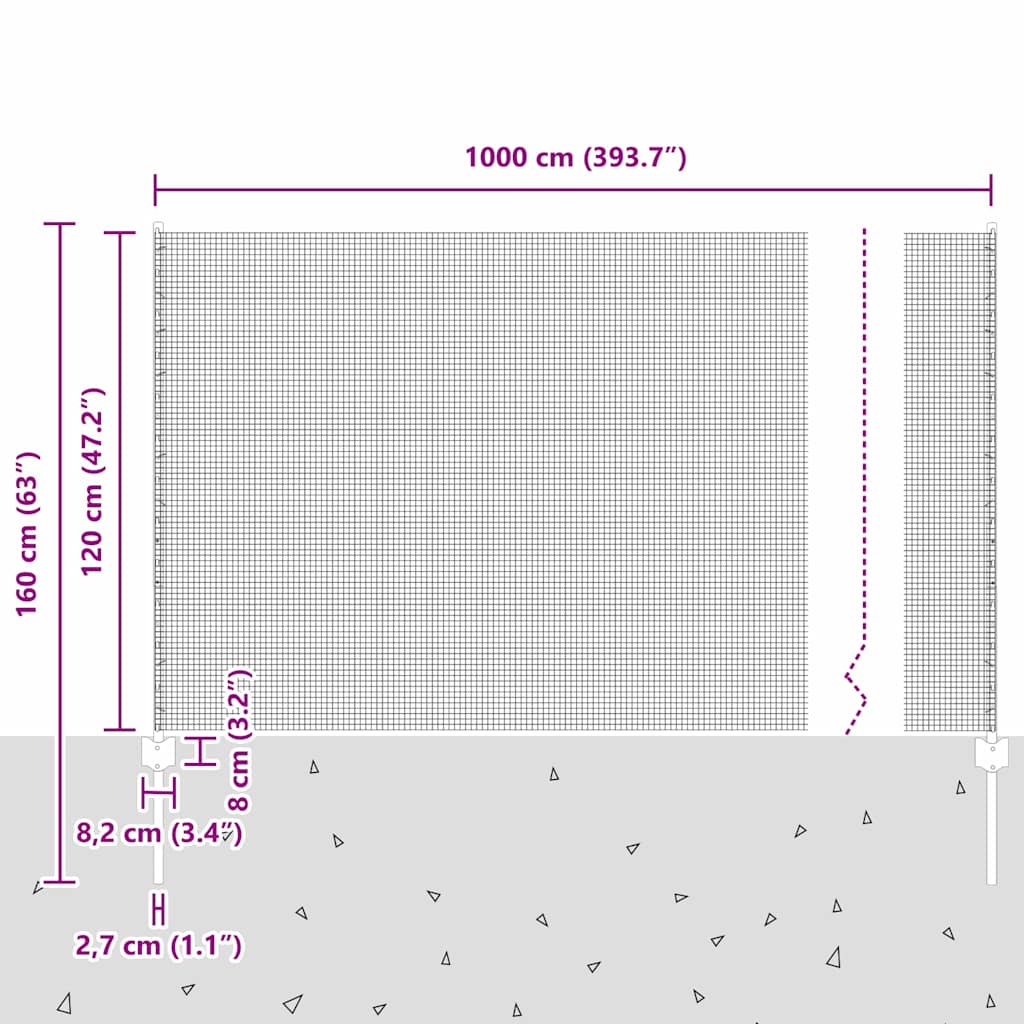Zavarena žičana ograda s postom 10 x 1,2 m Srebrna Mreža
