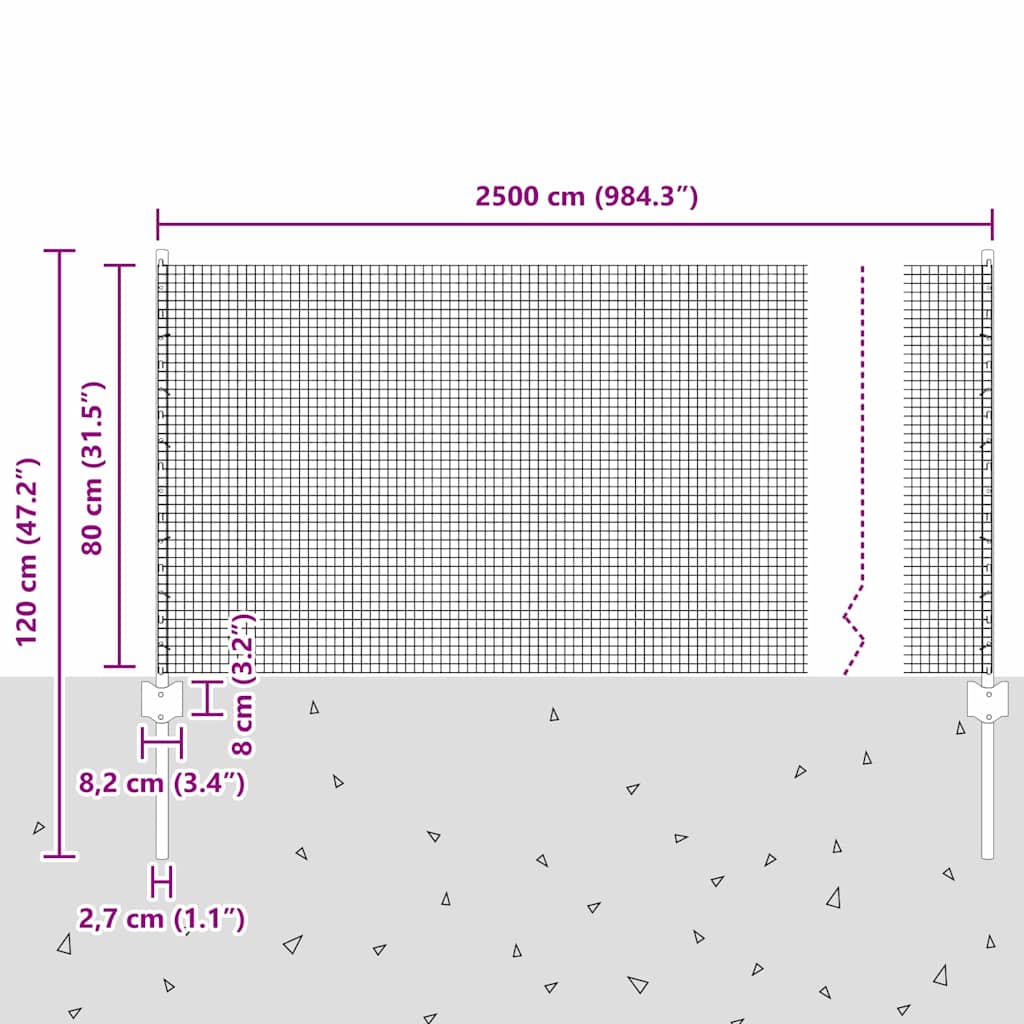 Zavarena žičana ograda s postom 25 x 0,8 m Srebrna Mreža