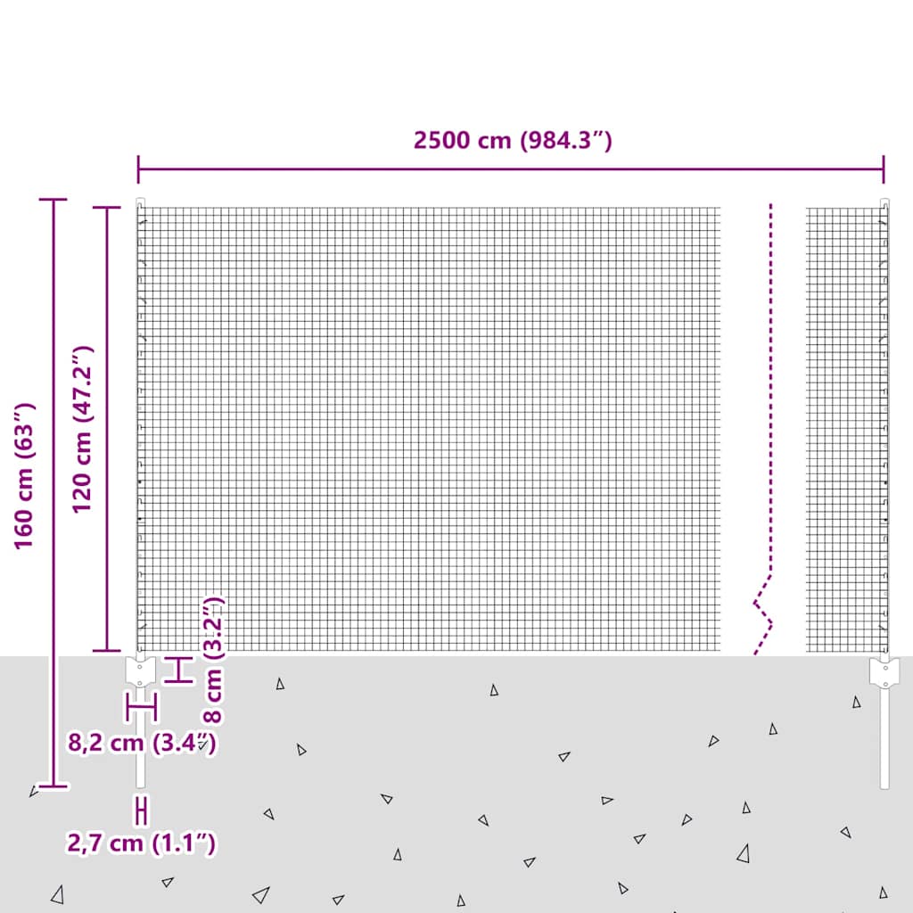Zavarena žičana ograda s postom 25 x 1,2 m Srebrna Mreža