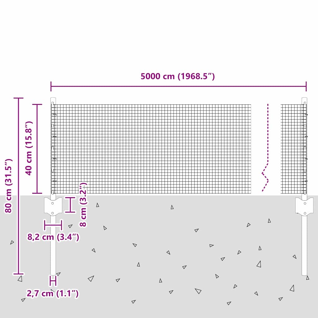 Zavarena žičana ograda s postom 50 x 0,4 m Srebrna Mreža