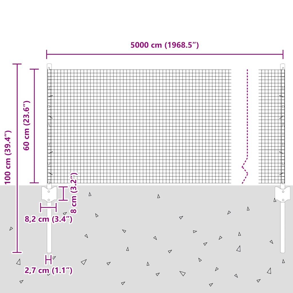 Zavarena žičana ograda s postom 50 x 0,6 m Srebrna Mreža