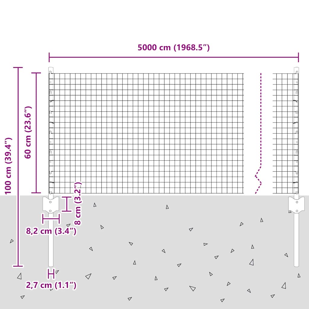 Zavarena žičana ograda s postom 50 x 0,6 m Srebrna Mreža