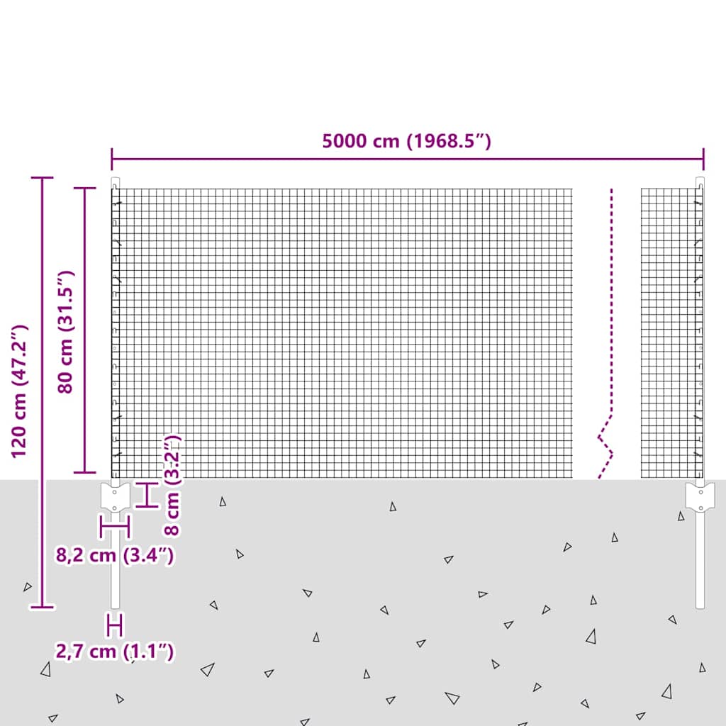 Zavarena žičana ograda s postom 50 x 0,8 m Srebrna Mreža
