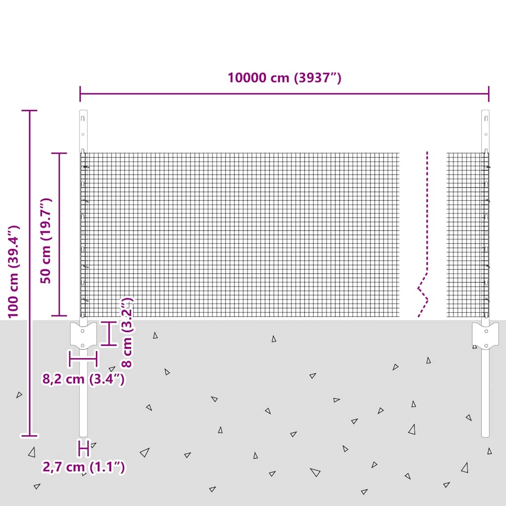 Zavarena žičana ograda s postom 100 x 0,5 m Srebrna Mreža