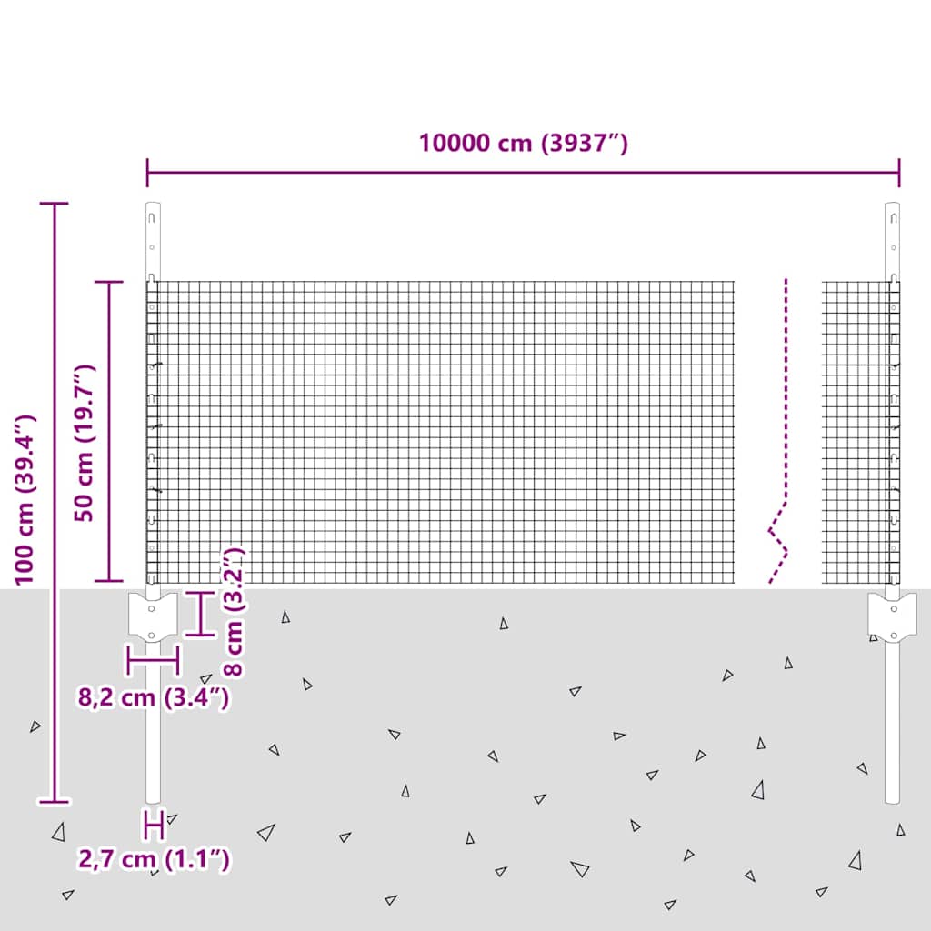Zavarena žičana ograda s postom 100 x 0,5 m Srebrna Mreža