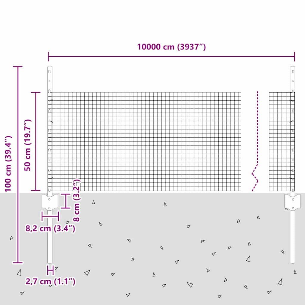 Zavarena žičana ograda s postom 100 x 0,5 m Srebrna Mreža