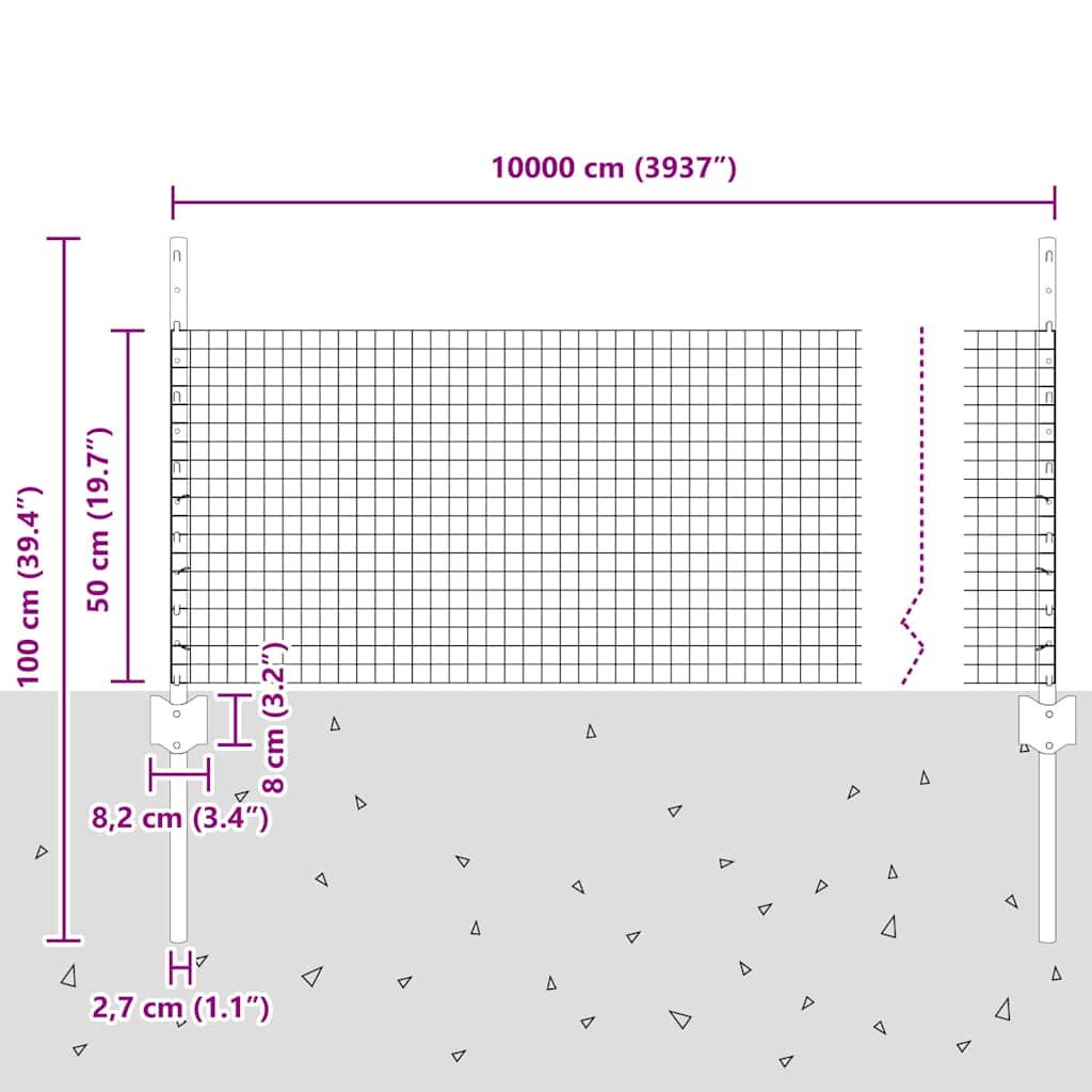 Zavarena žičana ograda s postom 100 x 0,5 m Srebrna Mreža