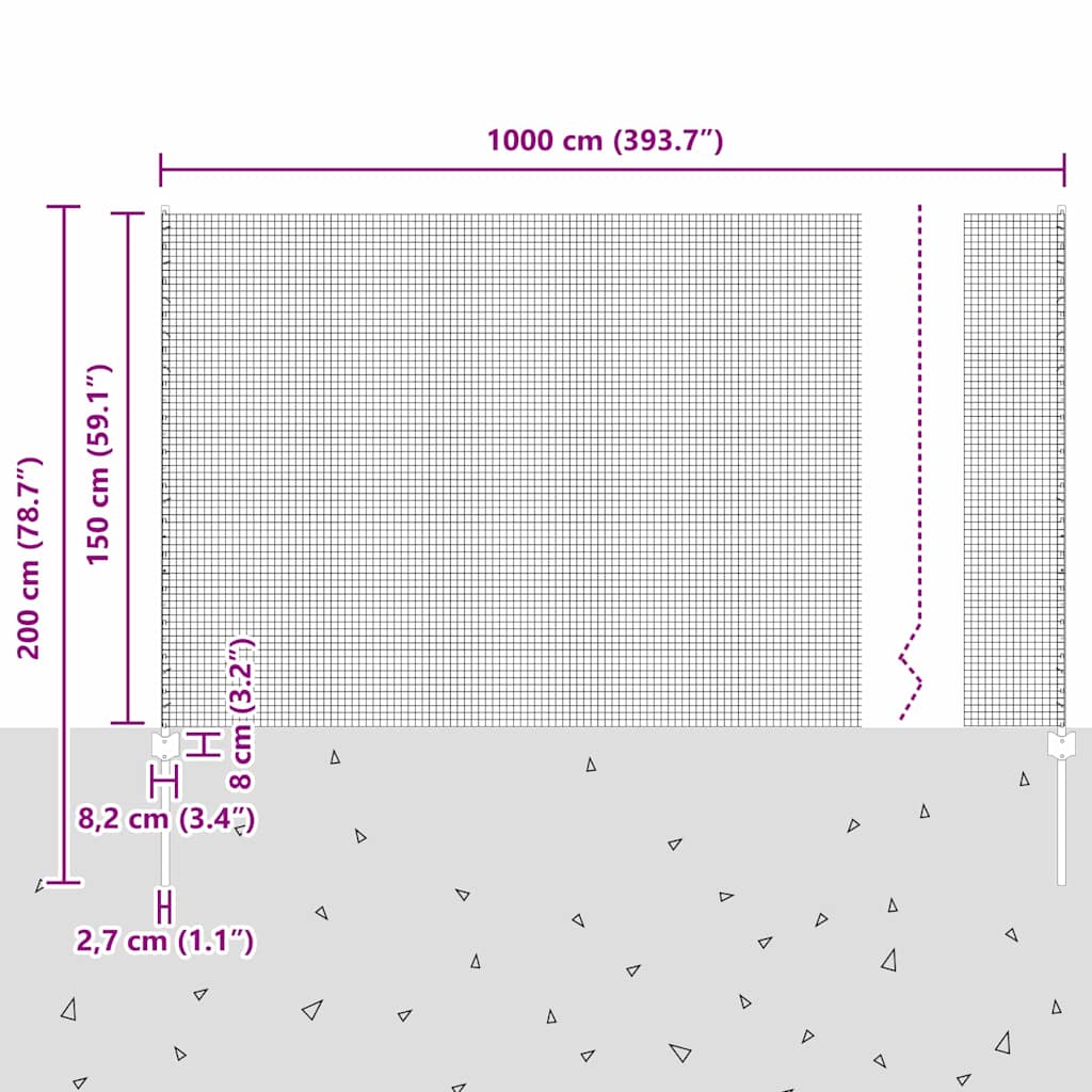Zavarena žičana ograda s postom 10 x 1,5 m (Š x V)