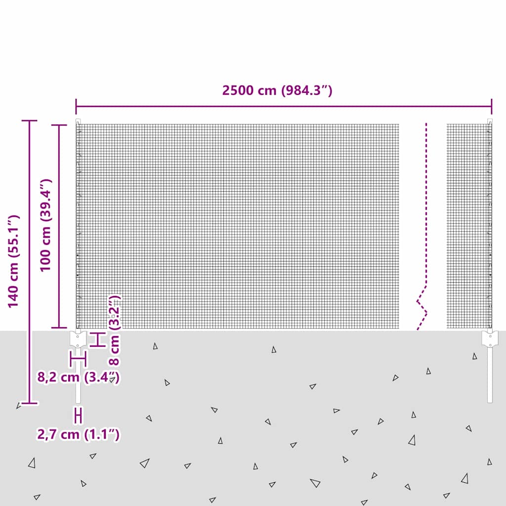Zavarena žičana ograda s postom 25 x 1 m (Š x V)