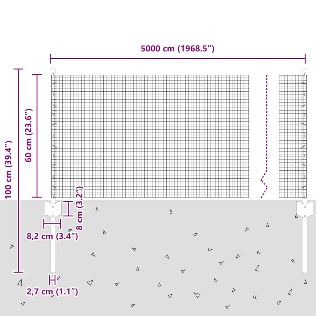 Zavarena žičana ograda s postom 50 x 0,6 m Zelena Mreža