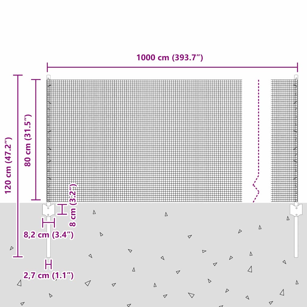 Zavarena žičana ograda s postom 10 x 0,8 m Siva Mreža