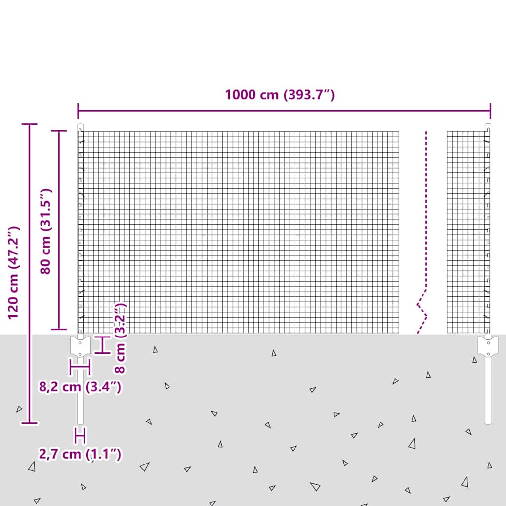 Zavarena žičana ograda s postom 10 x 0,8 m Siva Mreža