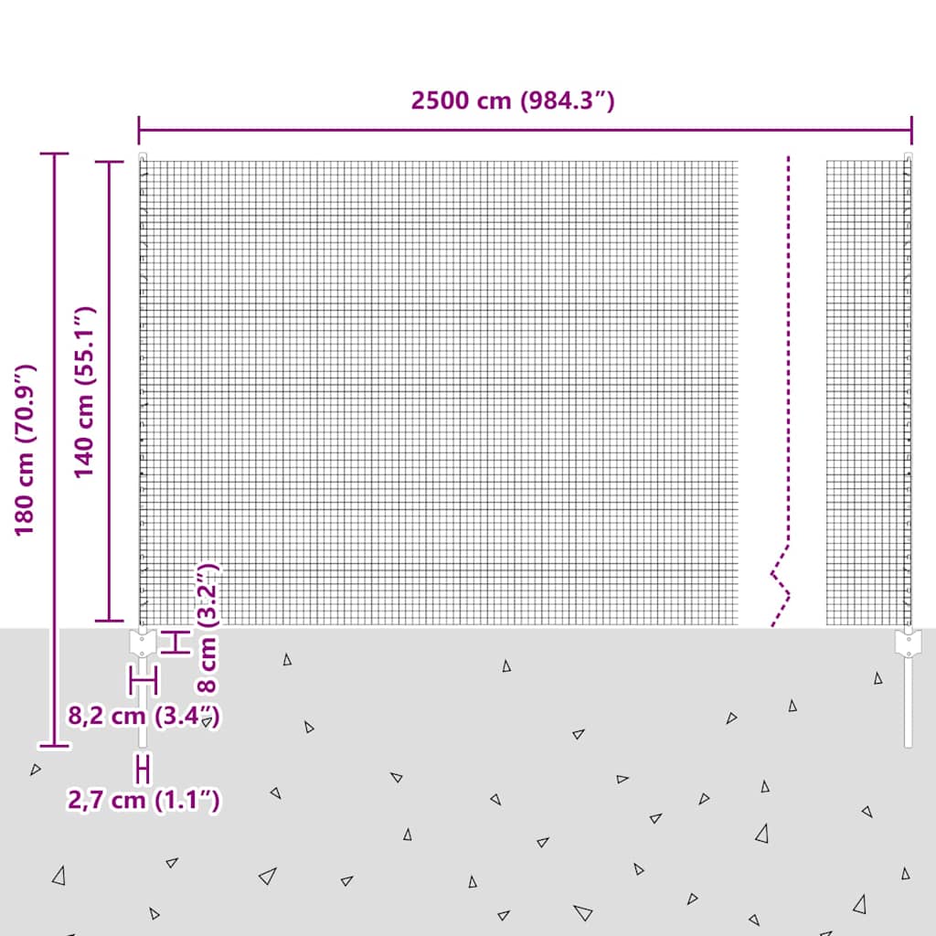 Zavarena žičana ograda s postom 25 x 1,4 m Siva Mreža