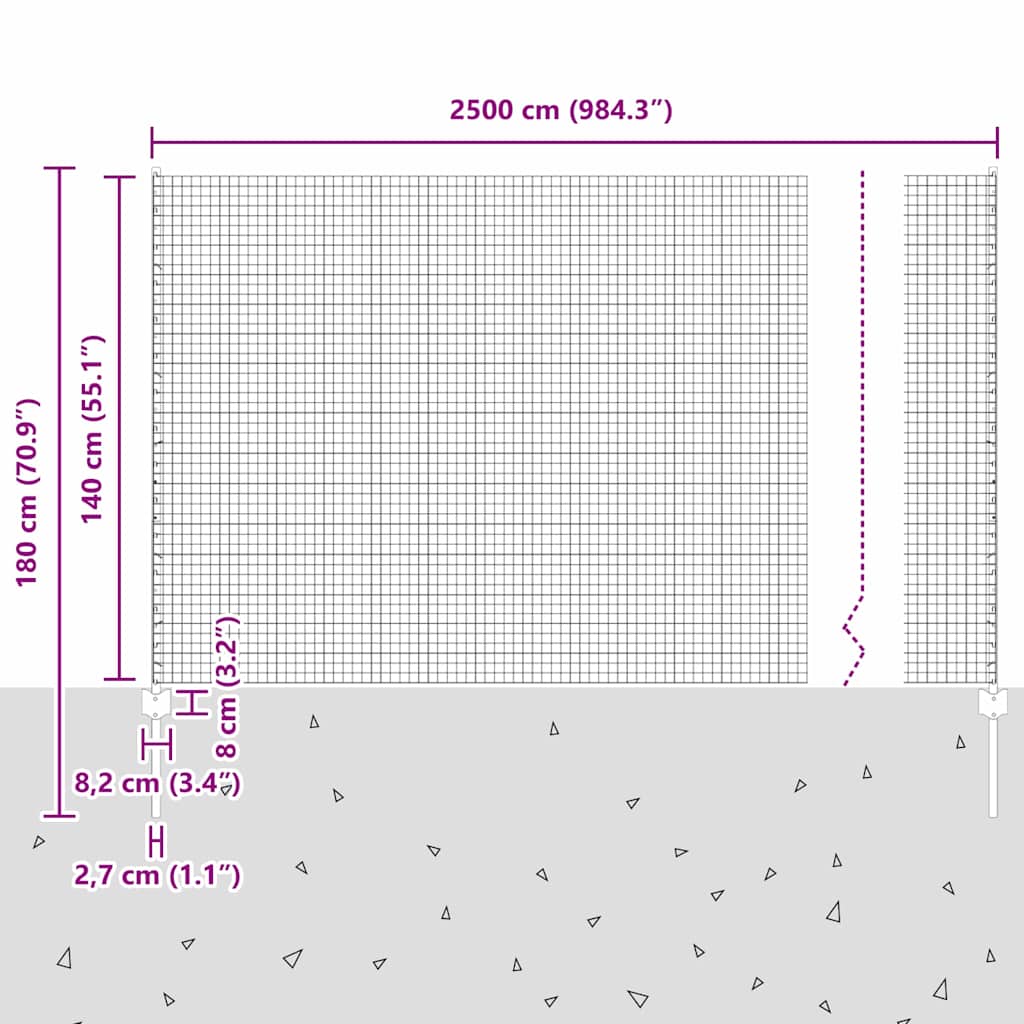 Zavarena žičana ograda s postom 25 x 1,4 m Siva Mreža