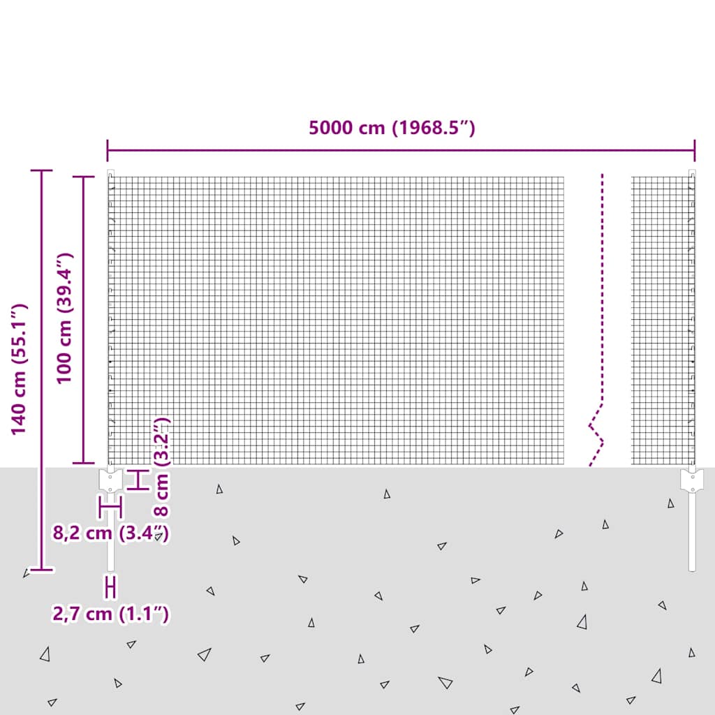 Zavarena žičana ograda s postom 50 x 1 m Čelik premazan PVC-om